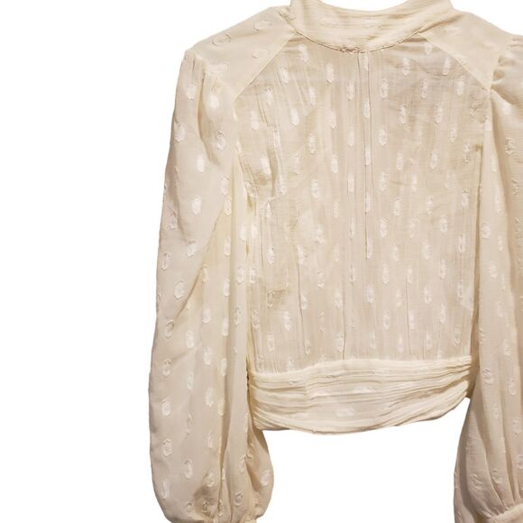 Asos Design high neck sheer top with tie back size 2 white boho blouse - Picture 4 of 10